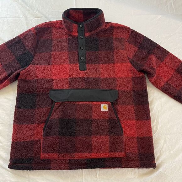 Carhartt Red/Black Fleece Pullover Men's Warmer Relaxed Fit NWT Size Large Tall - Picture 3 of 10